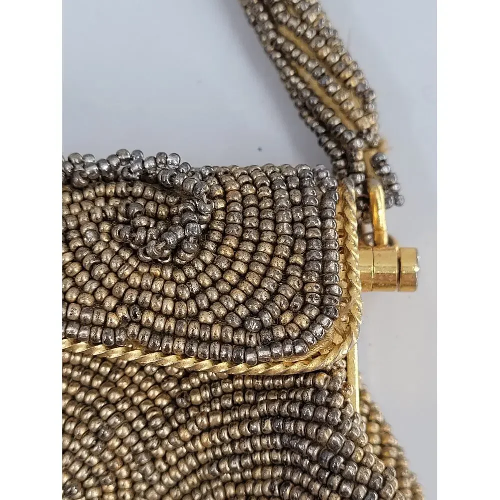 Vintage Gold Seed Bead Floral Evening Purse Art Deco Coquette Glamour Chic